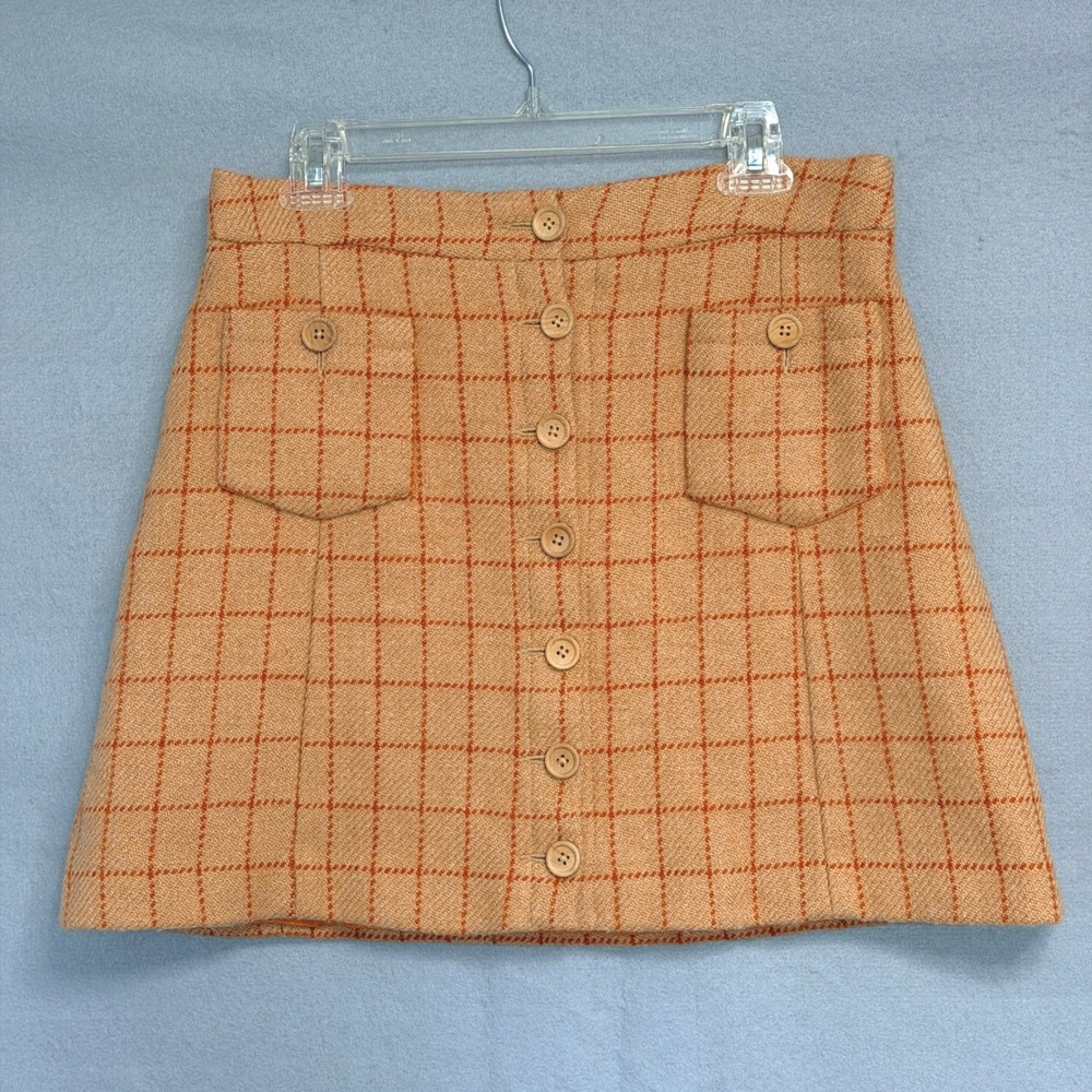 JNSQ Plaid Mini Skirt Womens Size 6 Orange Wool Button Front‎ Academic Retro Y2K